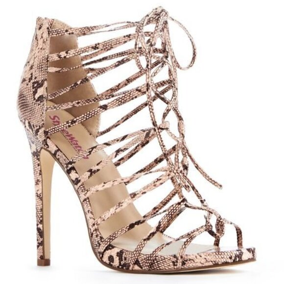 JUSTFAB Stylewatch Dannette snake print strappy lace up heels 6.5 - Picture 2 of 4